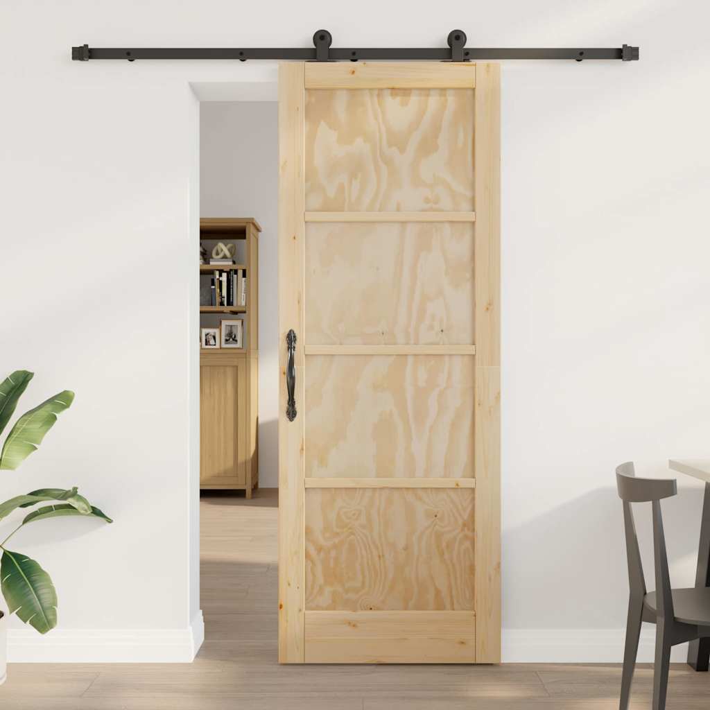 Schiebetür-Set Manuell Natur und Schwarz 78 x 211 cm