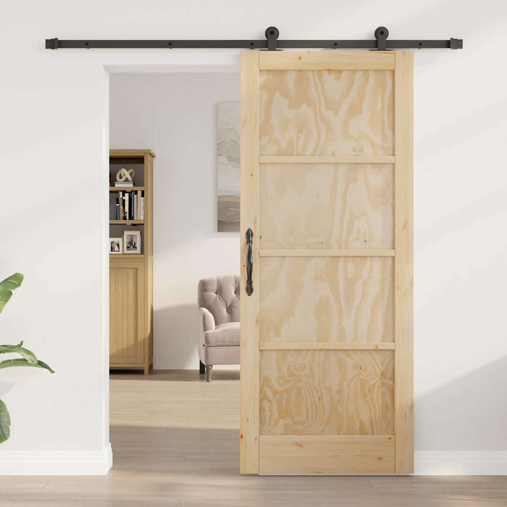 Schiebetür-Set Manuell Natur und Schwarz 83 x 202 cm