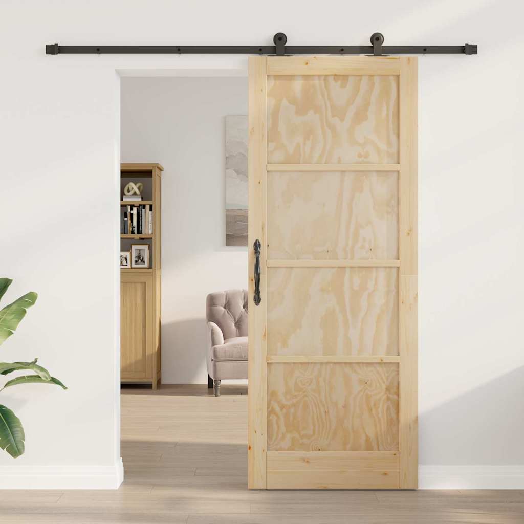 Schiebetür Manuell Natur und Schwarz 83 x 211 cm