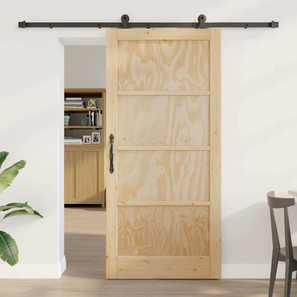 Schiebetür Manuell Natur und Schwarz 93 x 202 cm