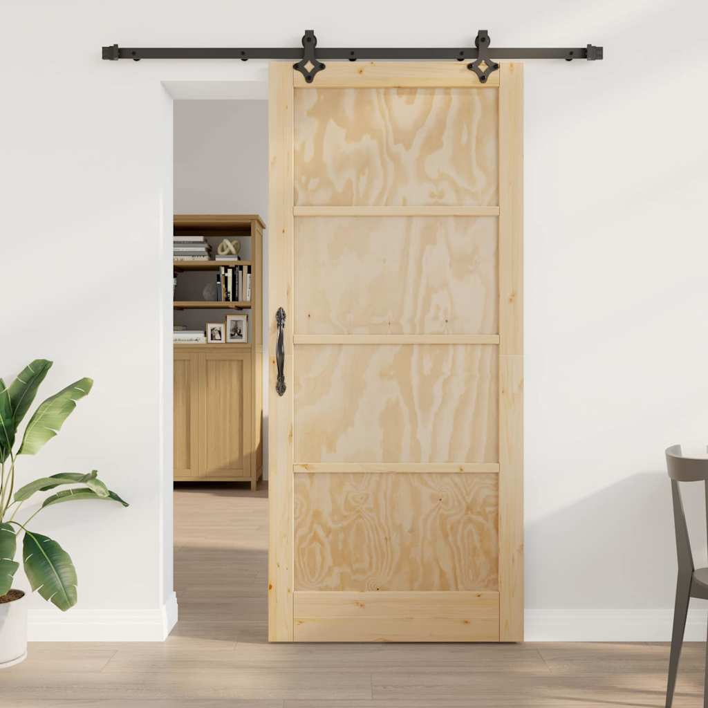 Schiebetür Manuell Natur und Schwarz 93 x 211 cm