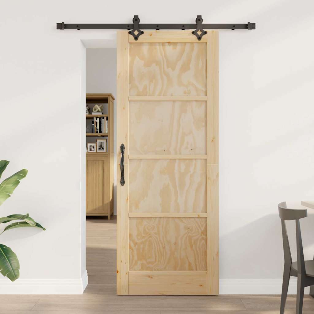 Schiebetür-Set Manuell Natur und Schwarz 78 x 202 cm