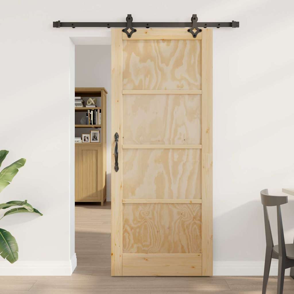 Schiebetür-Set Manuell Natur und Schwarz 83 x 202 cm