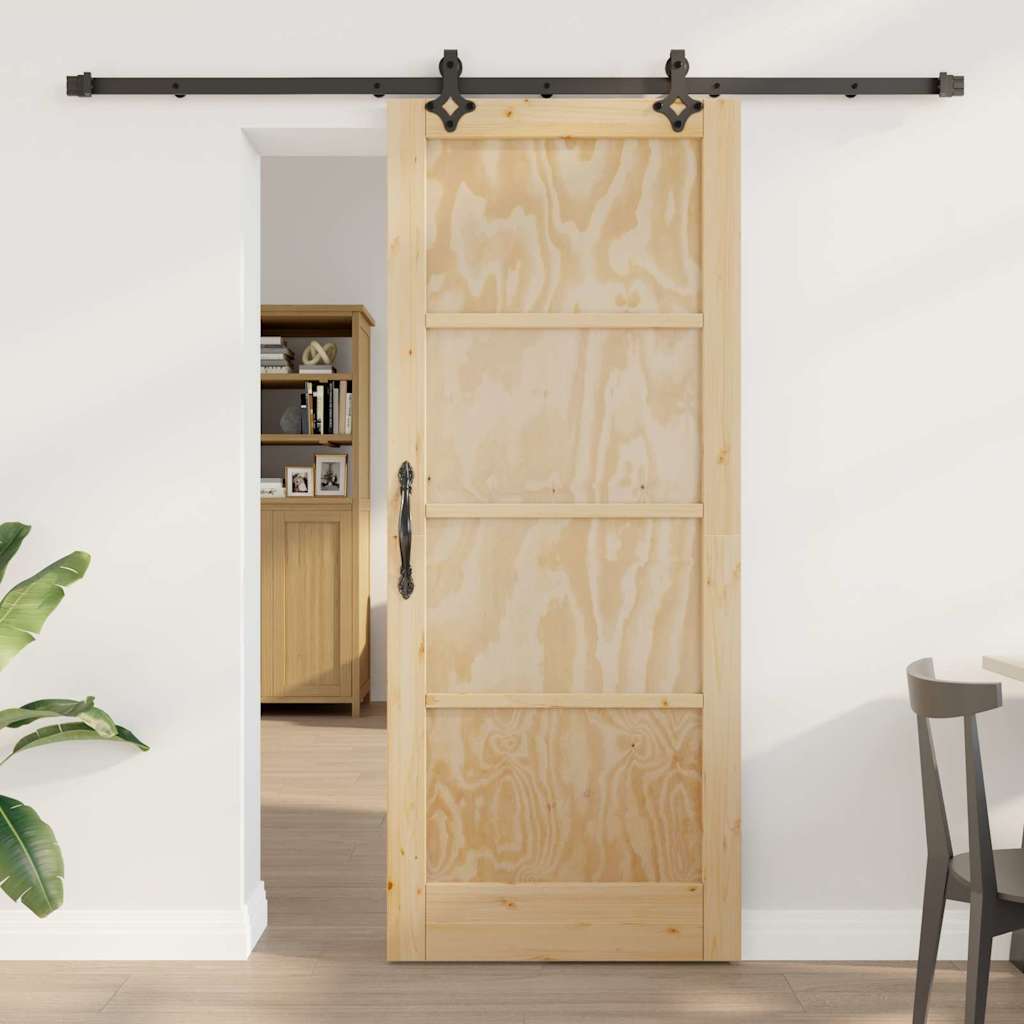 Schiebetür-Set Manuell Natur und Schwarz 83 x 202 cm