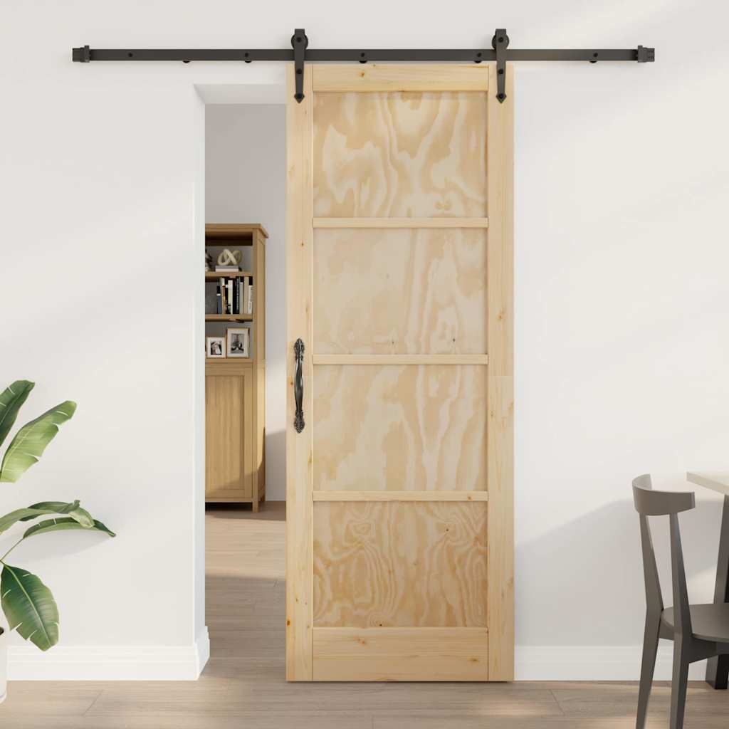 Schiebetür Manuell Natur und Schwarz 78 x 211 cm
