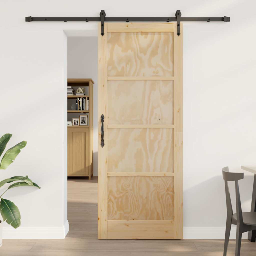 Schiebetür Manuell Natur und Schwarz 83 x 211 cm
