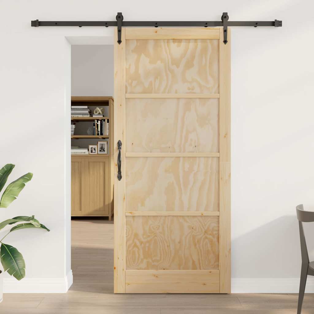 Schiebetür Manuell Natur und Schwarz 93 x 211 cm