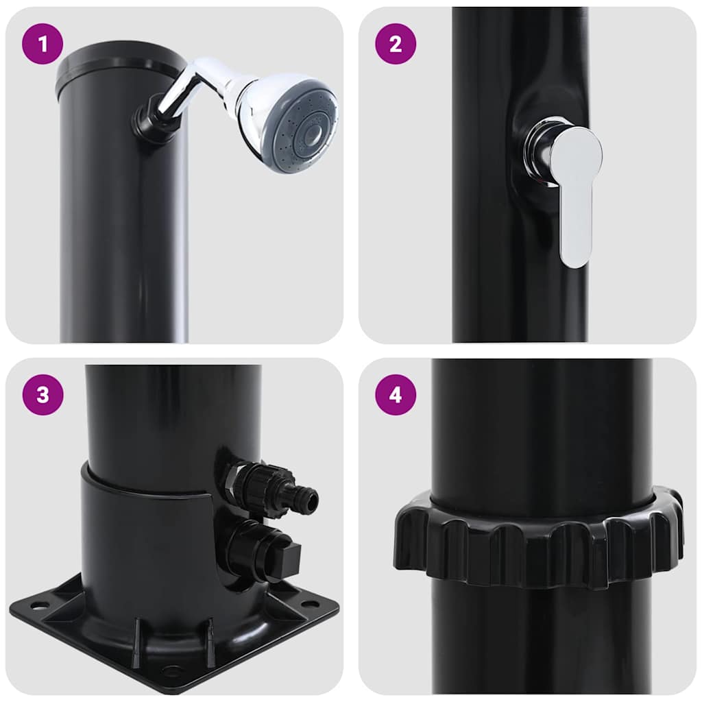 Outdoordusche mit Solar Schwarz 217 cm PVC, Aluminium