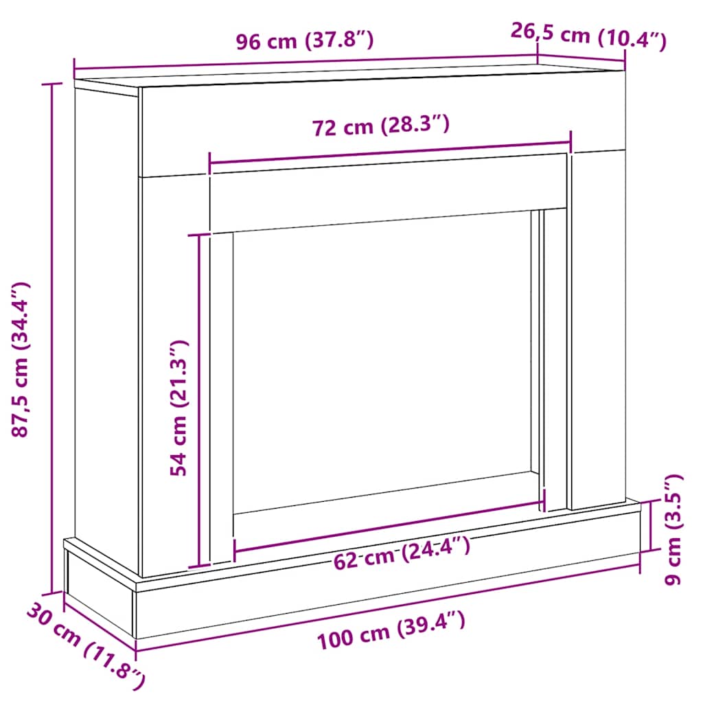 Fireplace surround black oak look 100x30x87.5cm wood material