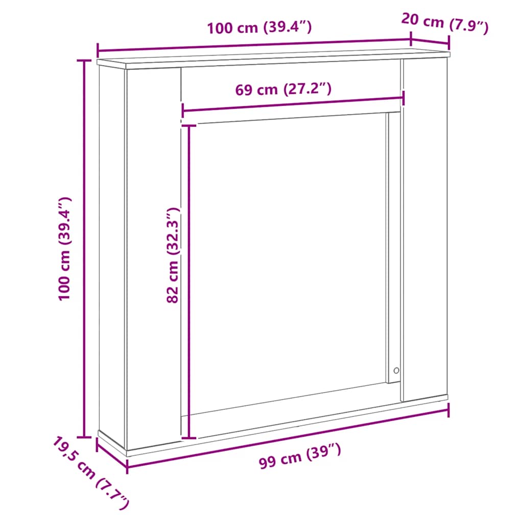 Fireplace surround black oak look 100x20x100 cm wood material