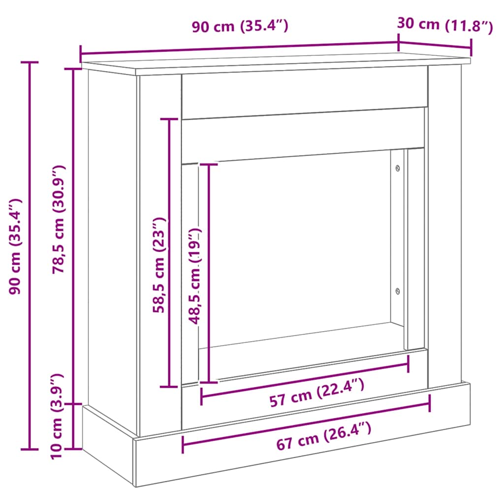Kaminumrandung Schwarz Eichen-Optik 90x30x90 cm Holzwerkstoff