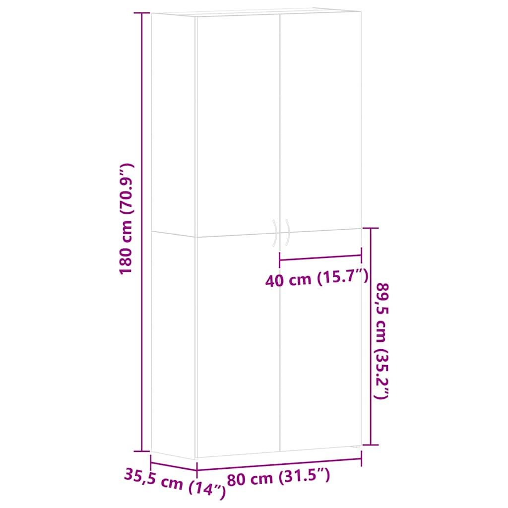 Schuhschrank mit Regal Weiß 80 x 35,5 x 180 cm Holzwerkstoff