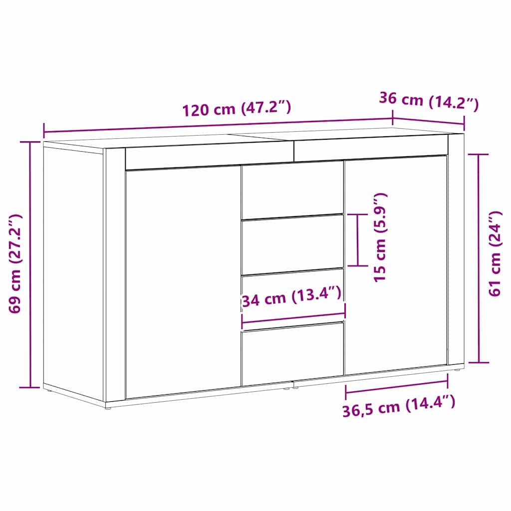 Sideboard Sonoma Eiche 120 x 36 x 69 cm Holzwerkstoff