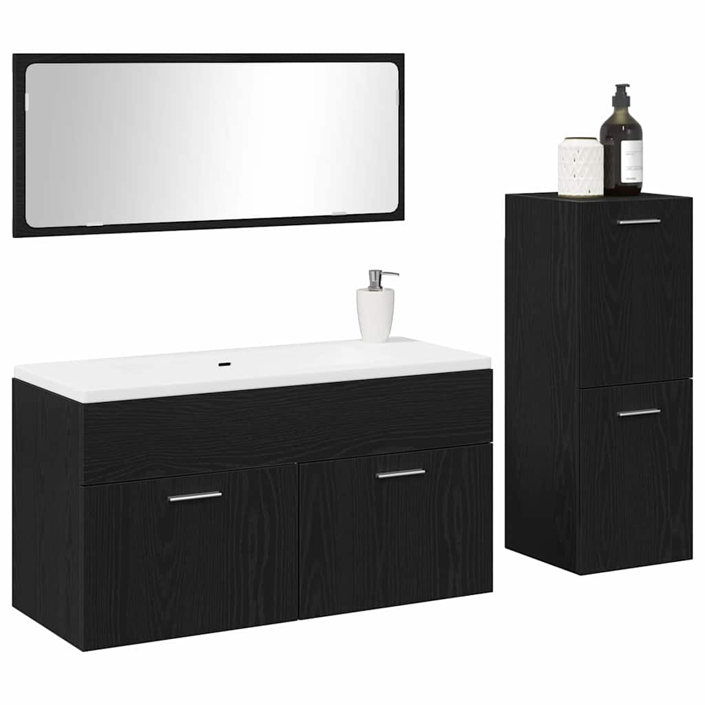Badezimmermöbel Set 3 pcs Schwarze Eiche 90 x 38.5 x 46 cm