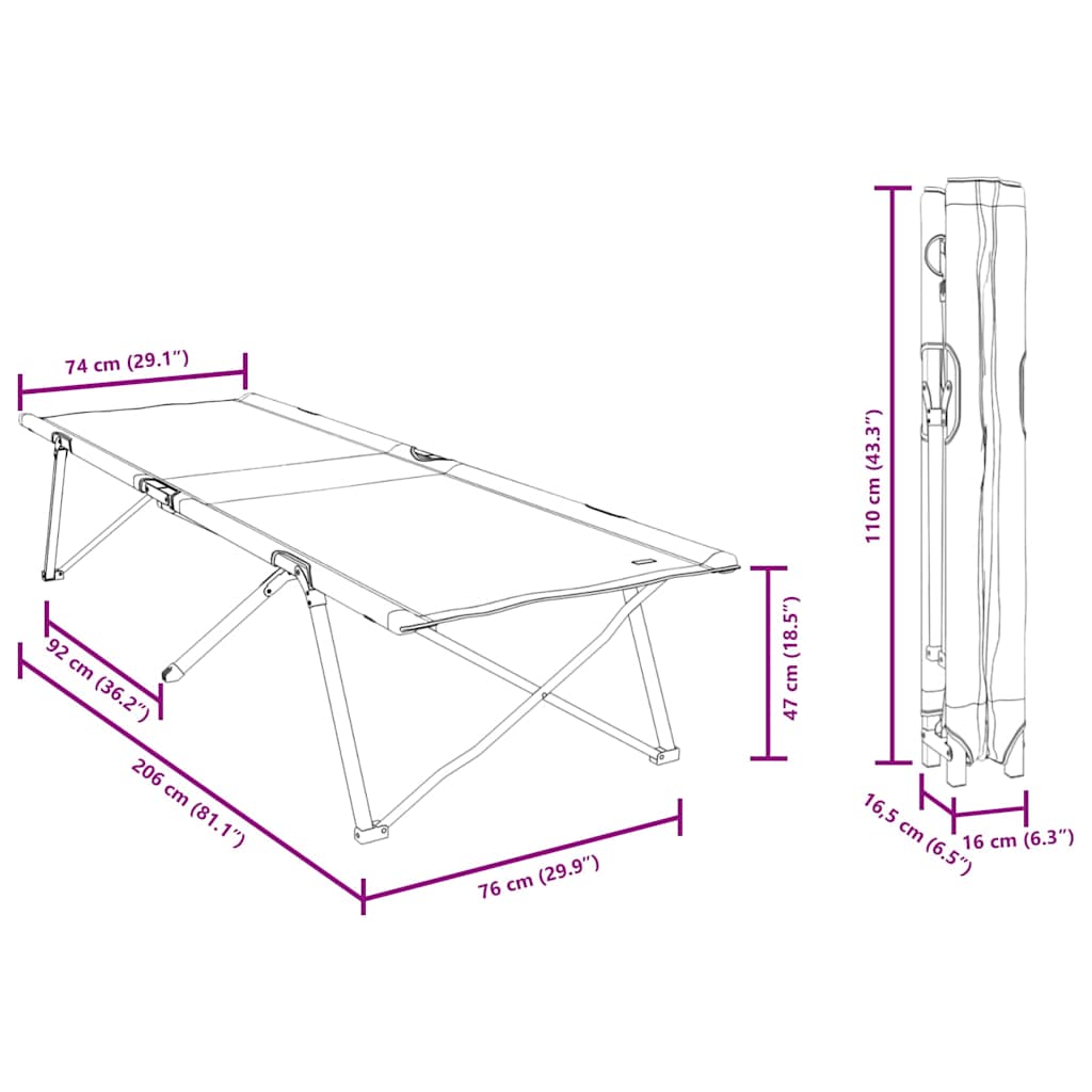 Klapp Schlafbett fürs Camping 2 pcs Amy Gelb 206 x 76 x 74 cm