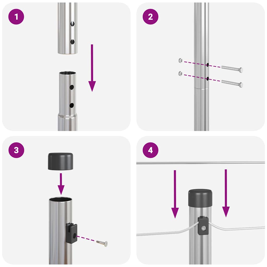 Zaunpfosten Manuell 7 pcs Silber Ø32mm 210 cm Verzinkter Stahl