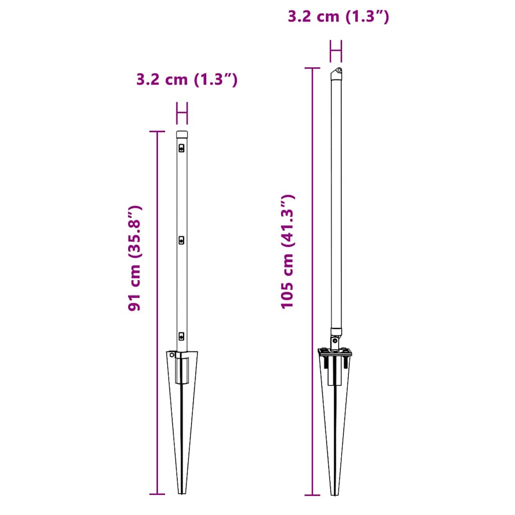 Zaunpfosten 7 pcs Grau Ø32mm 60 cm Verzinkter Stahl