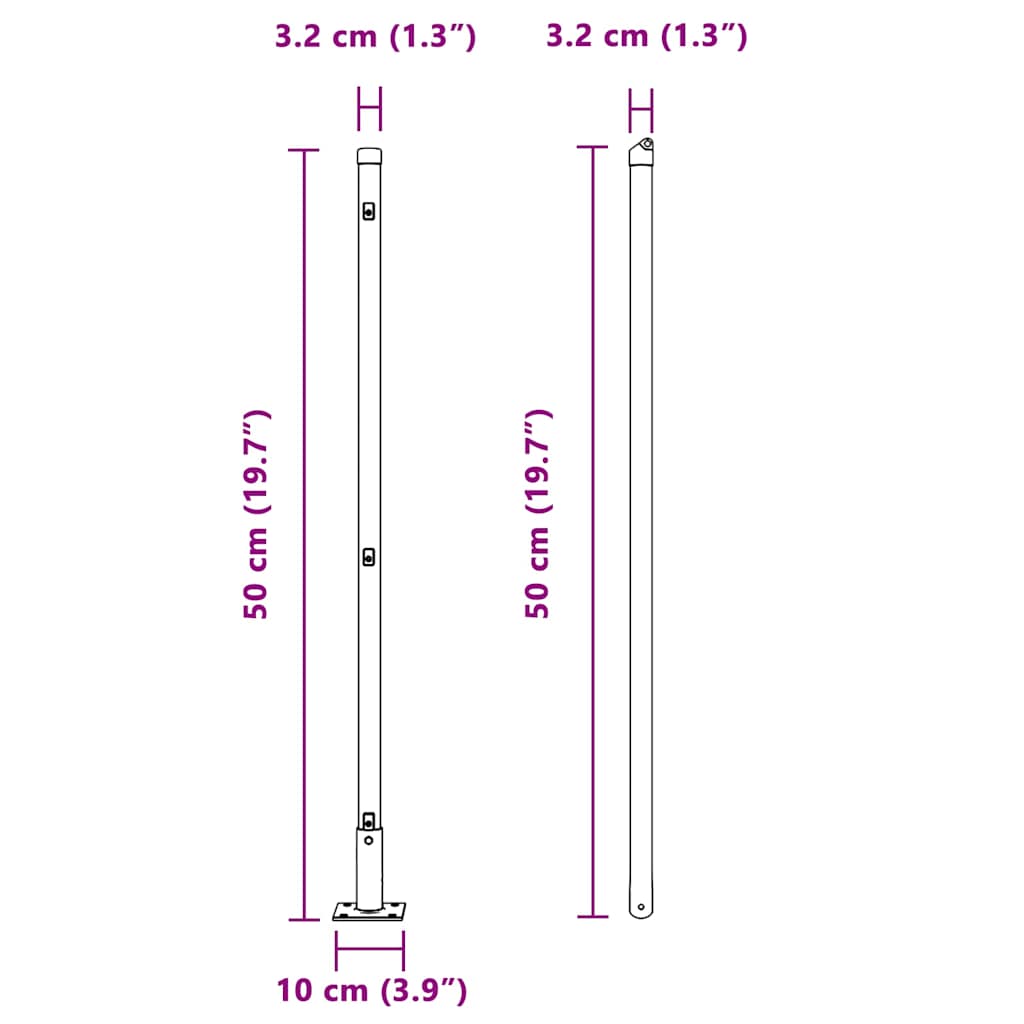 Zaunpfosten Manuell 13 pcs Grau Ø32mm 50 cm Verzinkter Stahl