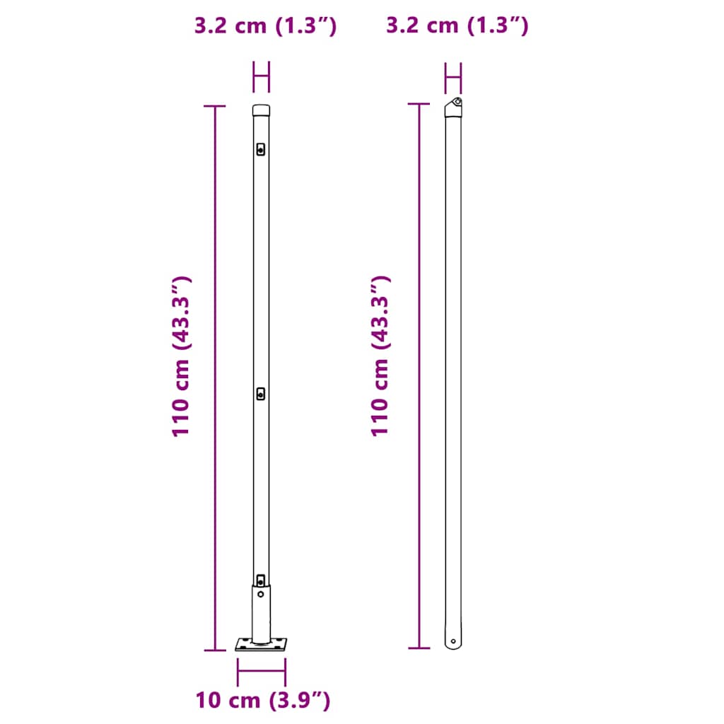 Zaunpfosten Manuell 13 pcs Grau Ø32mm 110 cm Verzinkter Stahl