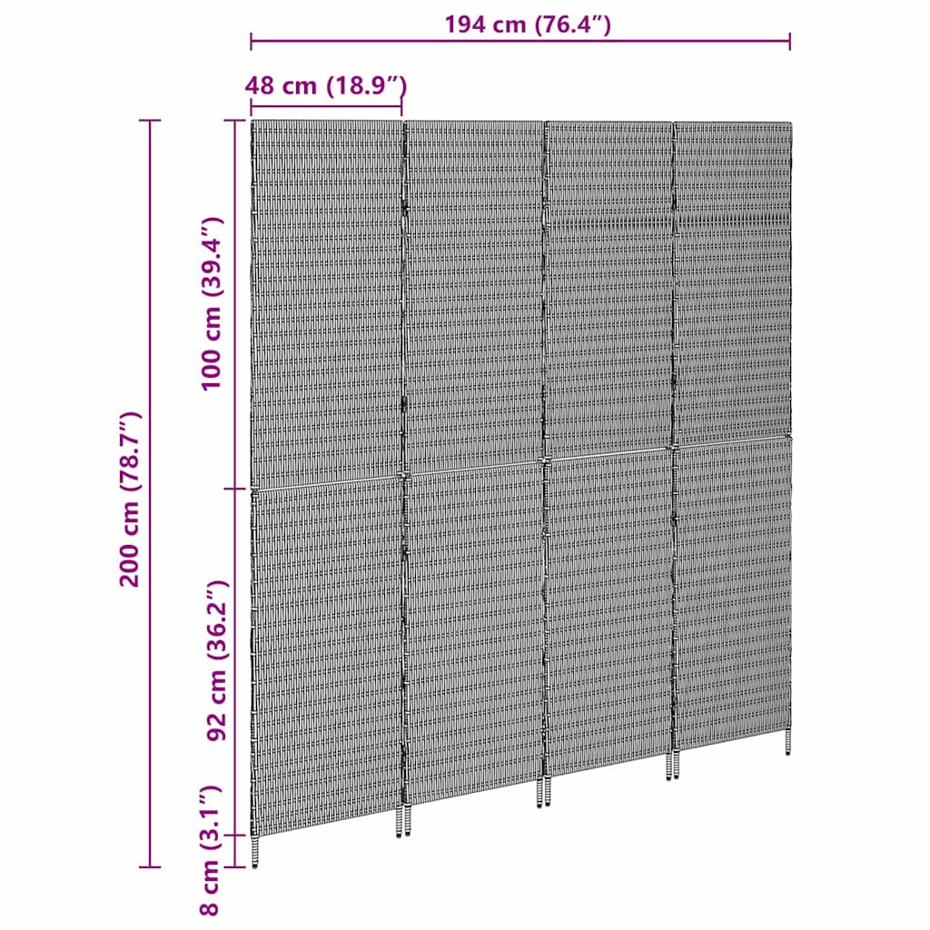 Raumteiler Falten Manuell Beige 196 x 200 cm Poly-Rattan