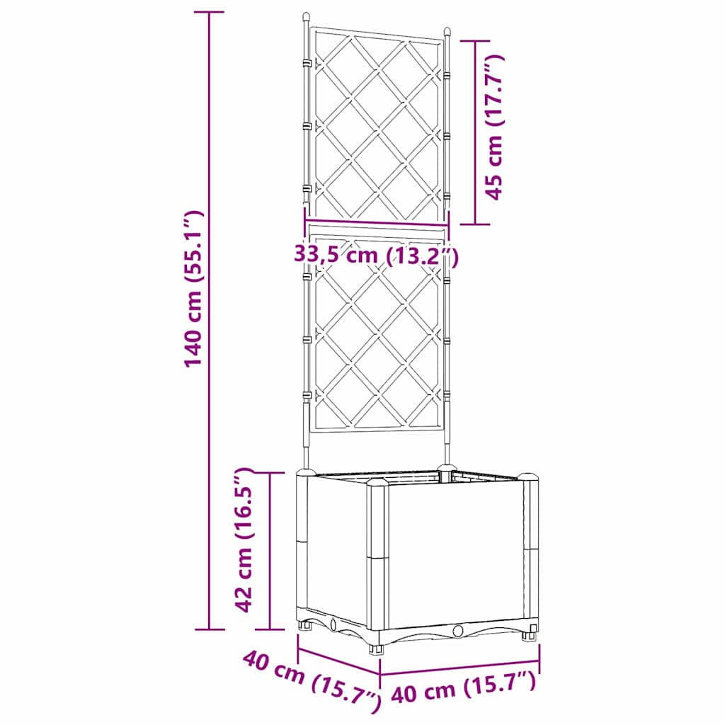 Gartenpflanzer mit Gitter Braun 40 x 40 x 143 cm PP