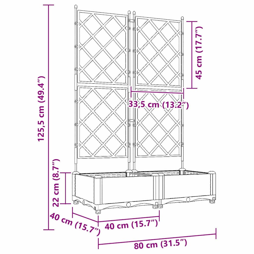 Gartenpflanzer mit Gitter Braun 80 x 40 x 125,5 cm PP