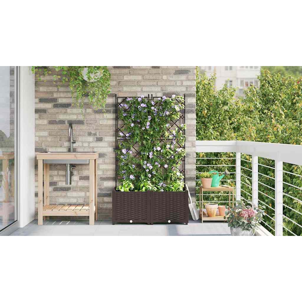 Gartenpflanzer mit Gitter 2 pcs Braun 80 x 40 x 143 cm PP
