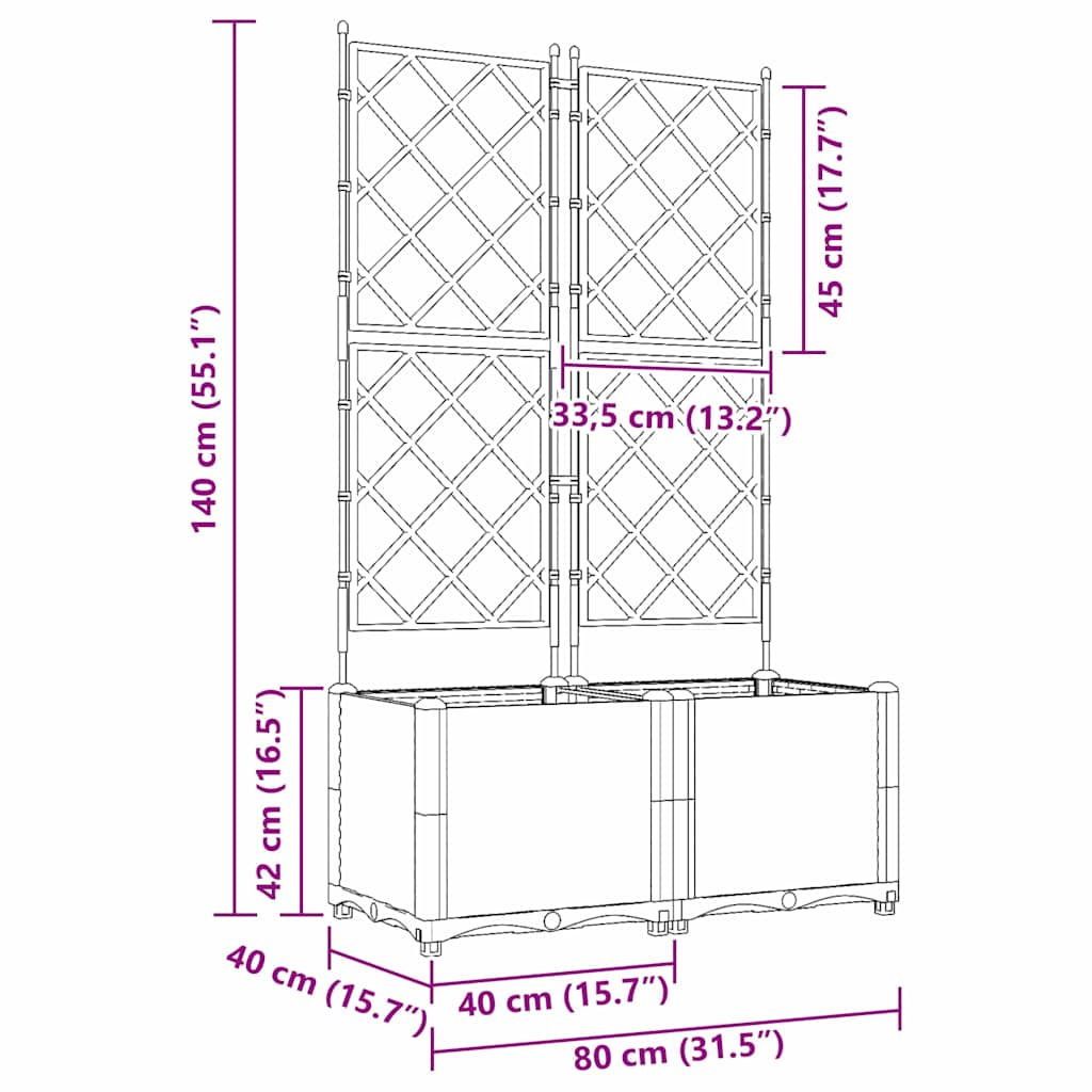 Gartenpflanzer mit Gitter 2 pcs Braun 80 x 40 x 143 cm PP