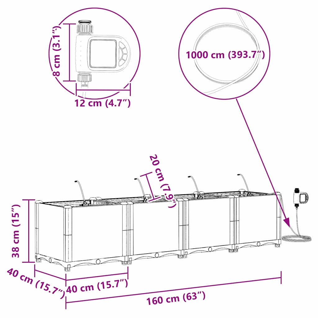 Gartenpflanzer Braun 160 x 40 x 37.5 cm Stahl