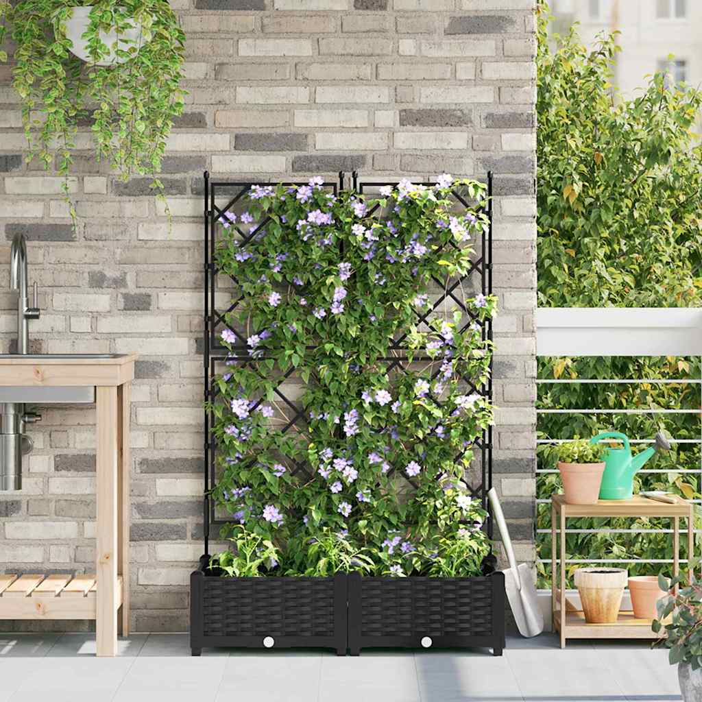 Gartenpflanzer mit Gitter Schwarz 80 x 40 x 125,5 cm PP