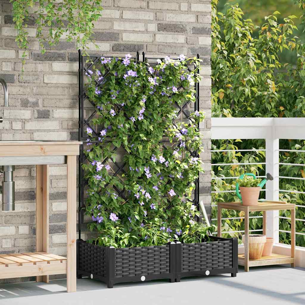 Gartenpflanzer mit Gitter Schwarz 80 x 40 x 125,5 cm PP