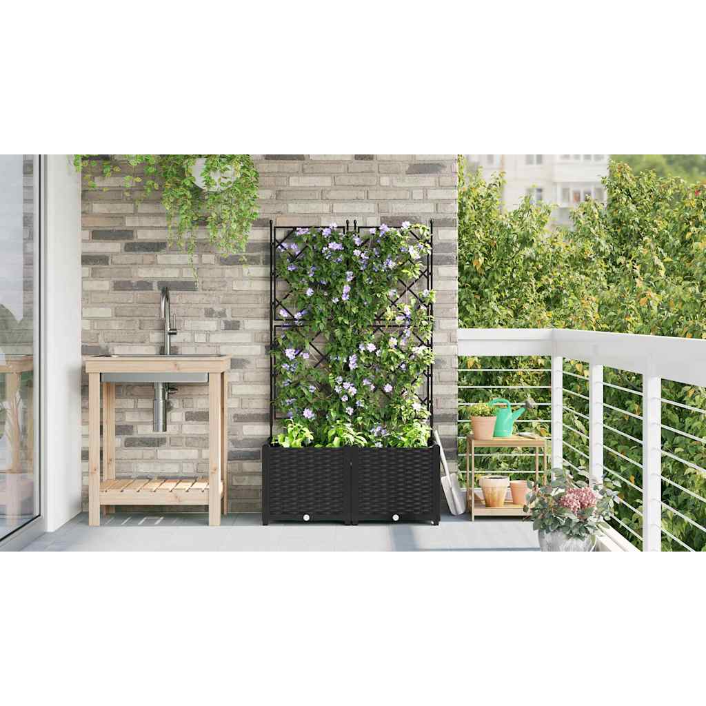 Gartenpflanzer mit Gitter 2 pcs Schwarz 80 x 40 x 143 cm PP