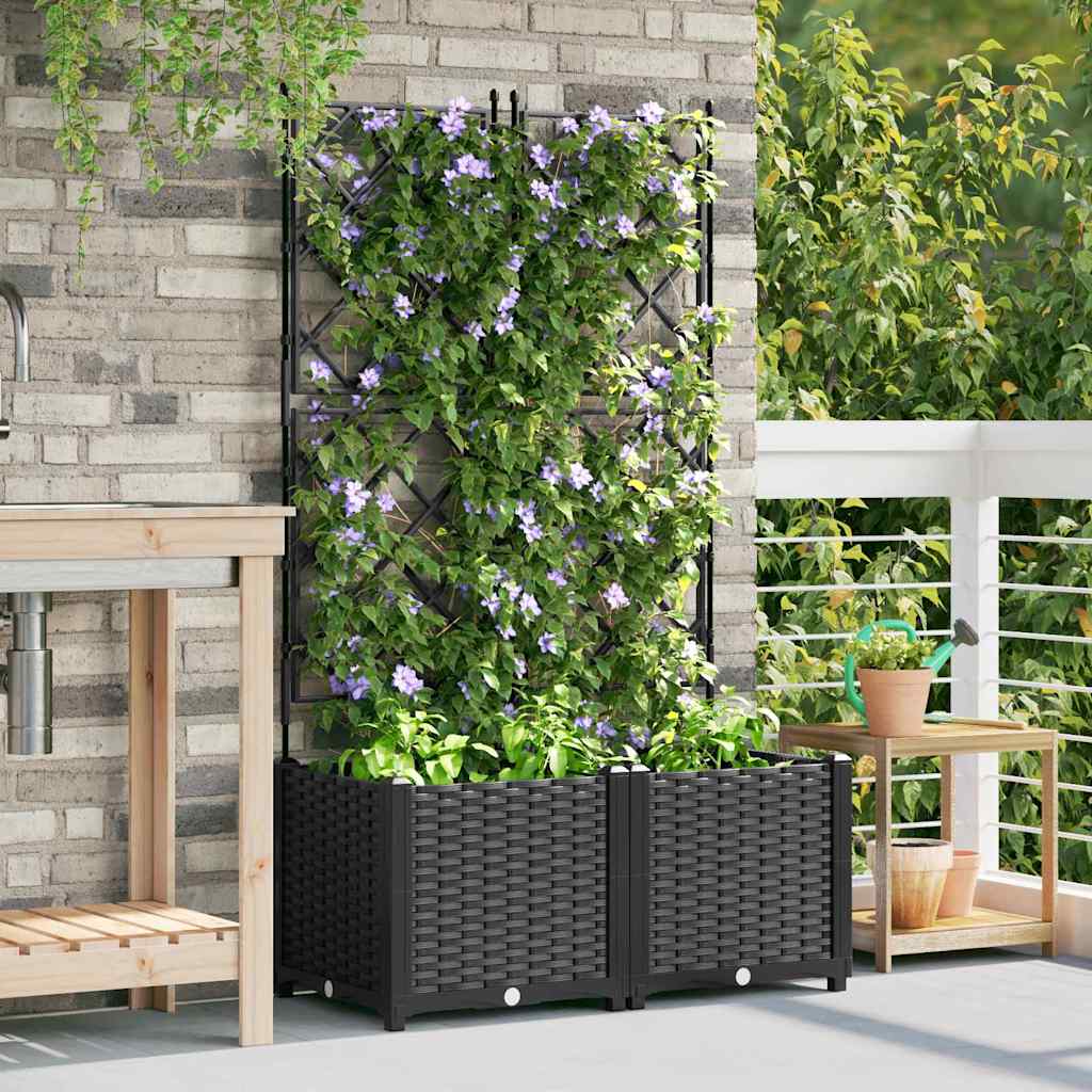 Gartenpflanzer mit Gitter 2 pcs Schwarz 80 x 40 x 143 cm PP