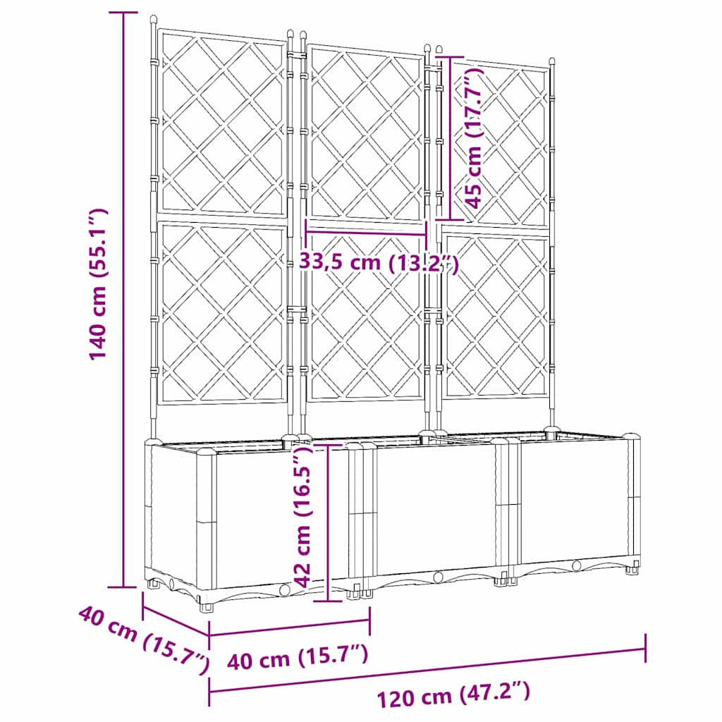 Gartenpflanzer mit Gitter 3 pcs Schwarz 120 x 40 x 143 cm PP