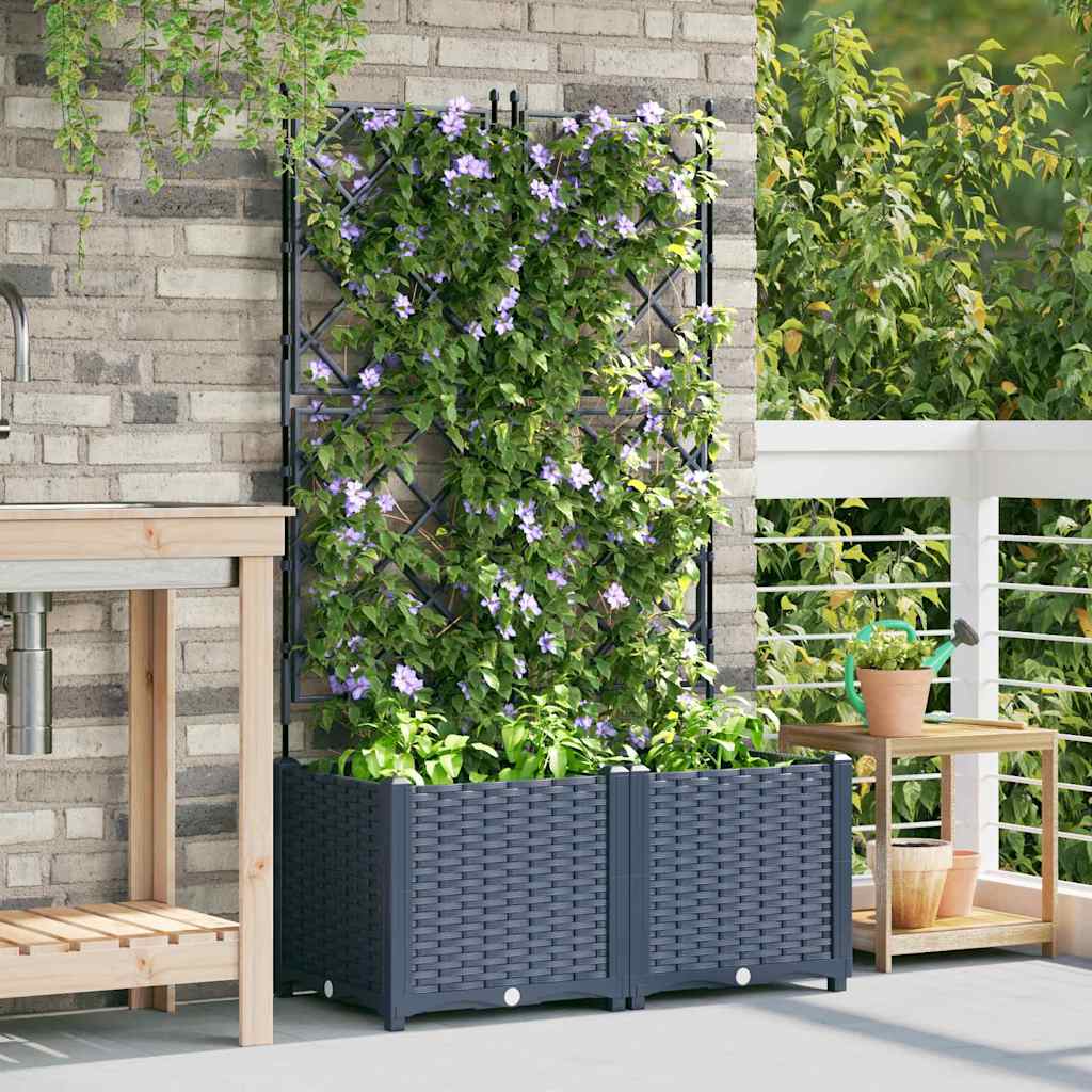 Gartenpflanzer mit Gitter 2 pcs Grau 80 x 40 x 143 cm PP