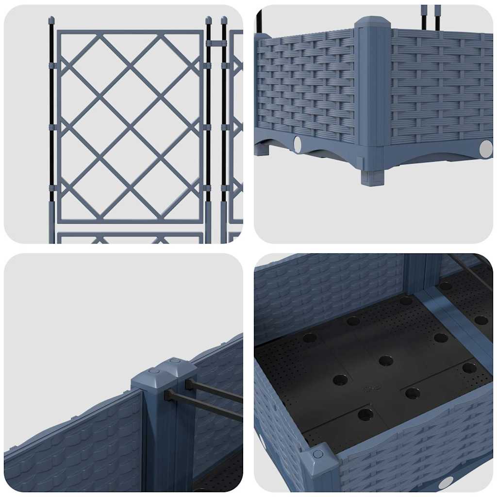 Gartenpflanzer mit Gitter 3 pcs Grau 120 x 40 x 125,5 cm PP