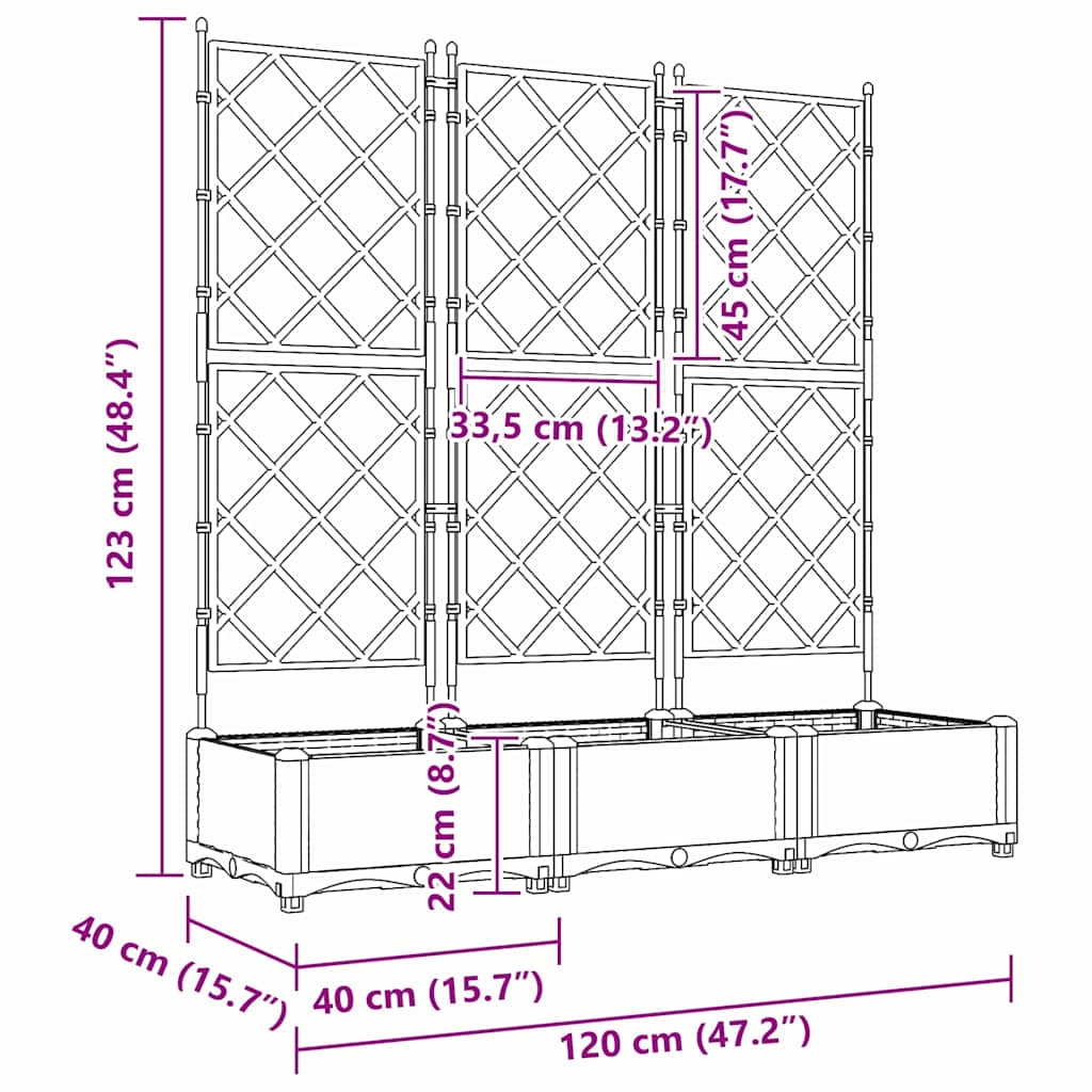 Gartenpflanzer mit Gitter 3 pcs Grau 120 x 40 x 125,5 cm PP
