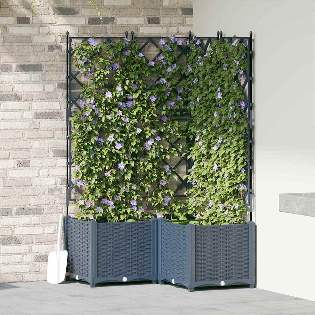 Gartenpflanzer mit Gitter 3 pcs Grau 80 x 80 x 143 cm PP