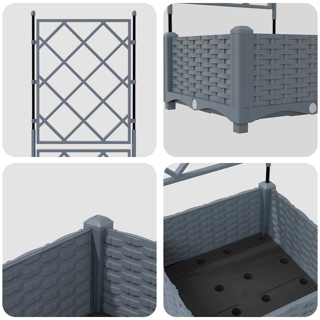 Gartenpflanzer mit Gitter Hellgrau 40 x 40 x 125,5 cm PP