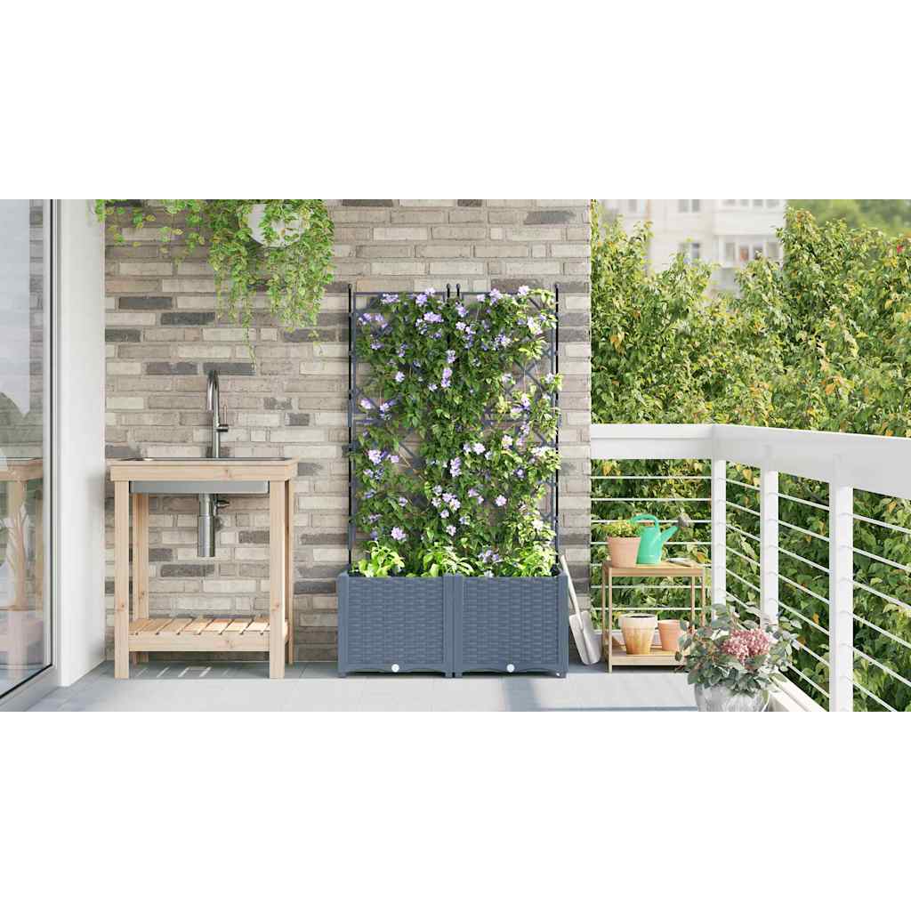 Gartenpflanzer mit Gitter 2 pcs Hellgrau 80 x 40 x 143 cm PP