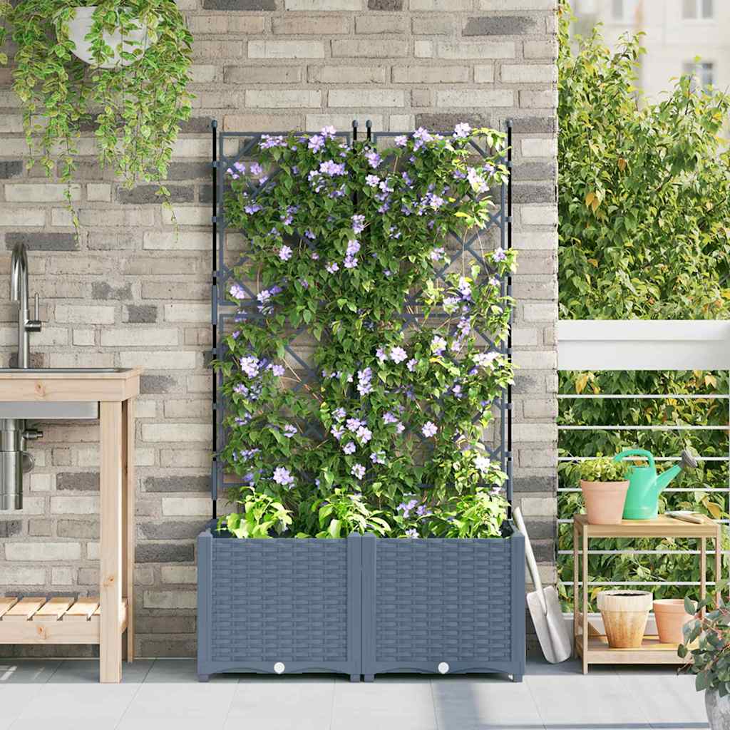 Gartenpflanzer mit Gitter 2 pcs Hellgrau 80 x 40 x 143 cm PP
