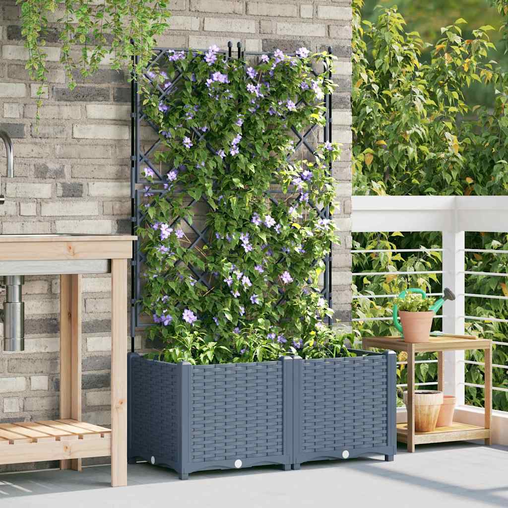 Gartenpflanzer mit Gitter 2 pcs Hellgrau 80 x 40 x 143 cm PP
