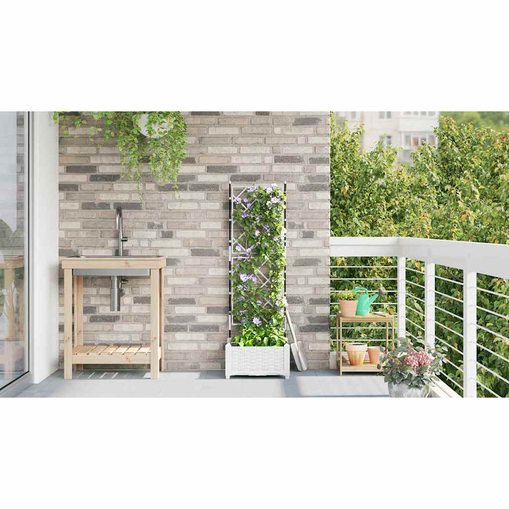 Gartenpflanzer mit Gitter Weiß 40 x 40 x 125,5 cm PP