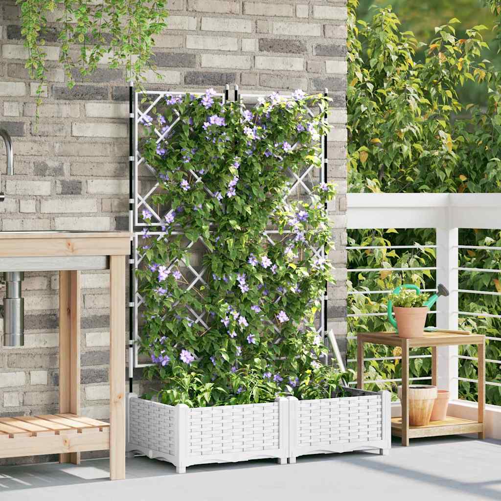 Gartenpflanzer mit Gitter Weiß 80 x 40 x 125,5 cm PP