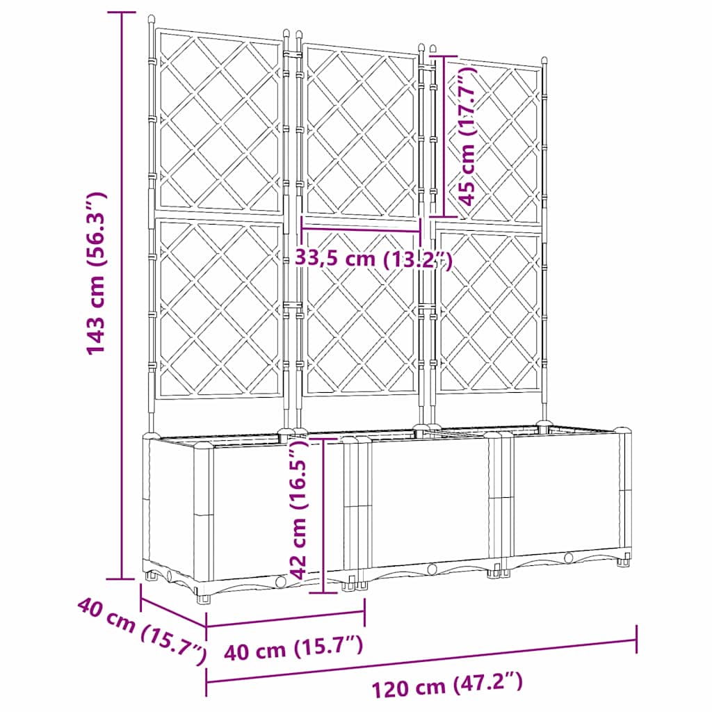 Gartenpflanzer mit Gitter 3 pcs Weiß 120 x 40 x 143 cm PP
