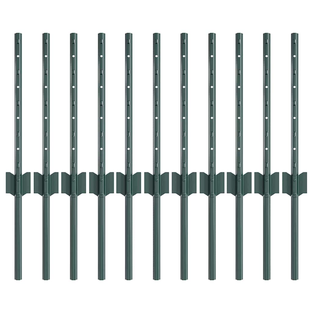 Zaunpfosten 11 pcs Grün 40 cm Stahl