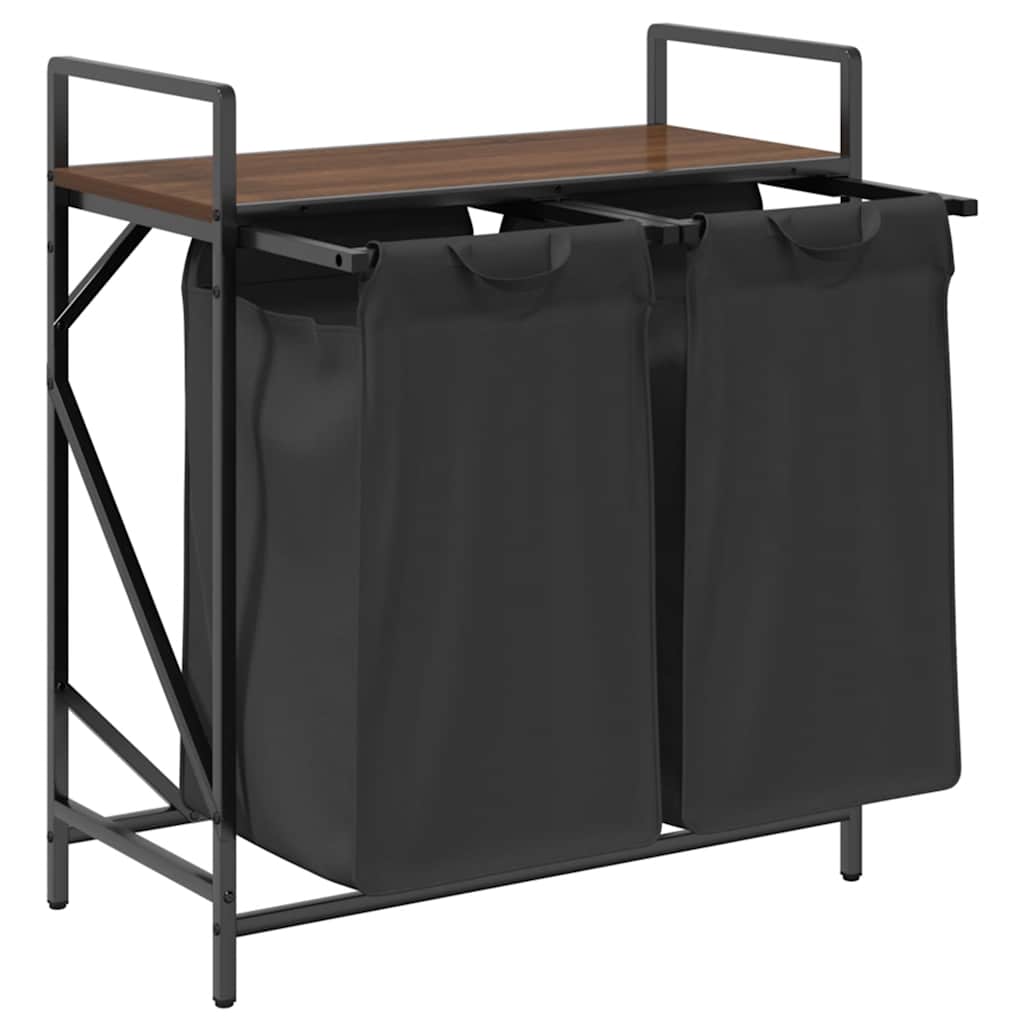 Laundry basket 2 compartments with shelf brown oak look