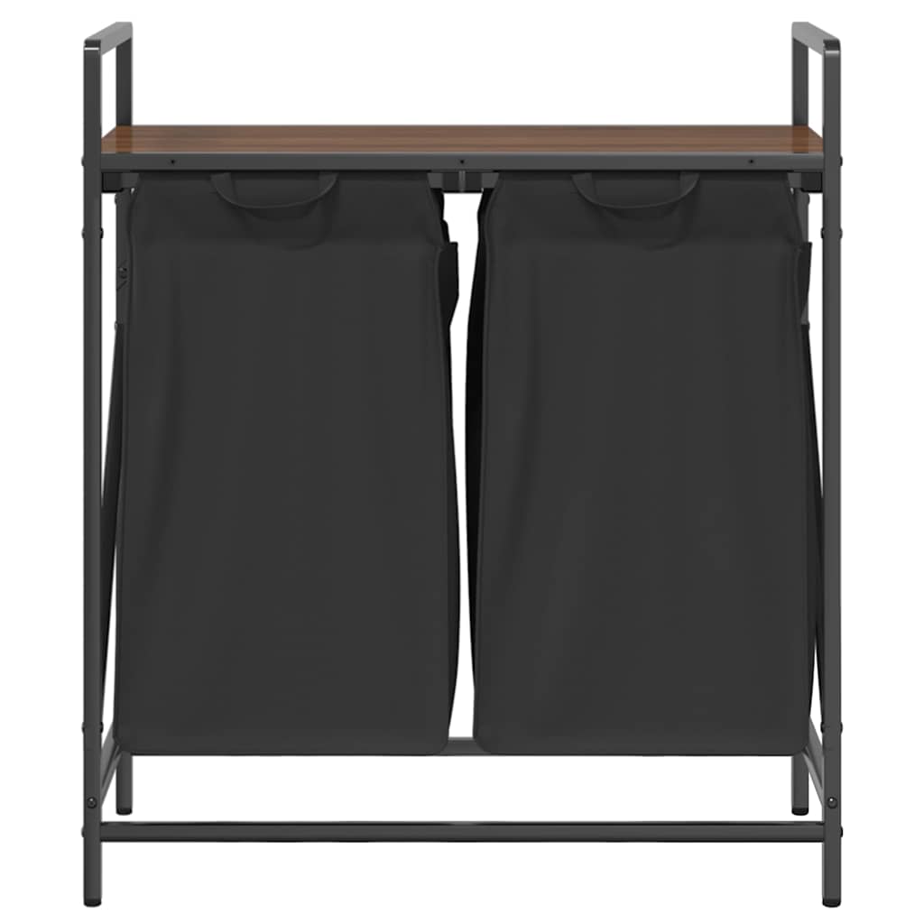Laundry basket 2 compartments with shelf brown oak look