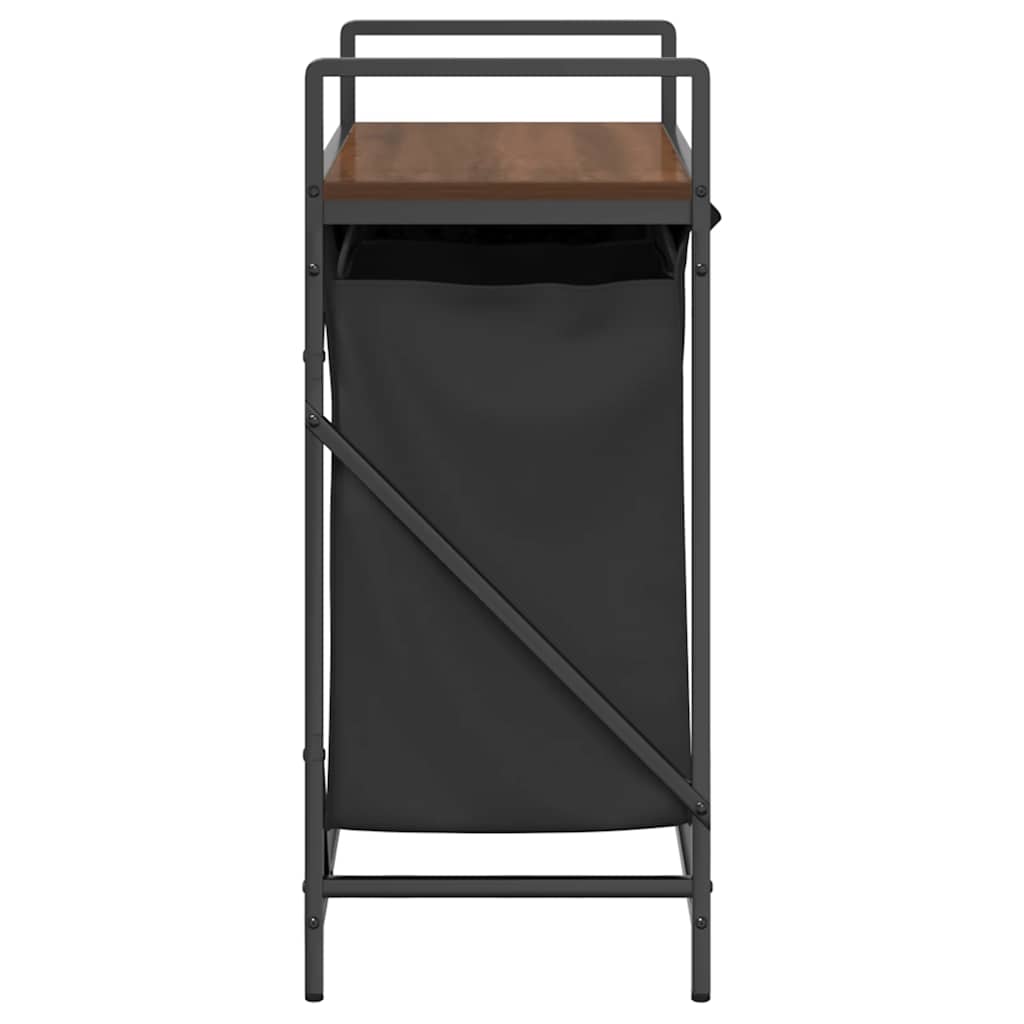 Laundry basket 2 compartments with shelf brown oak look