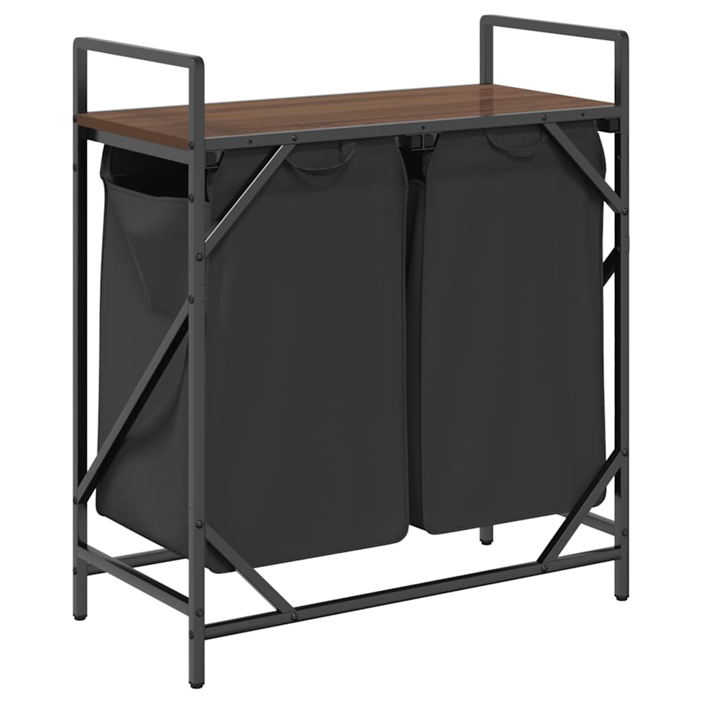 Laundry basket 2 compartments with shelf brown oak look